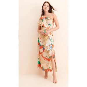 Mandira Wirk Ruffled One-Shoulder Floral Dress Size XS